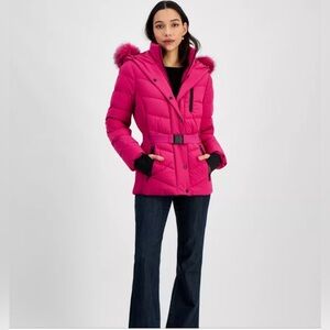 🆕MICHAEL Michael Kors Hot Pink Hooded Belted Puffer Coat ~New w/o tag! SIZE:S